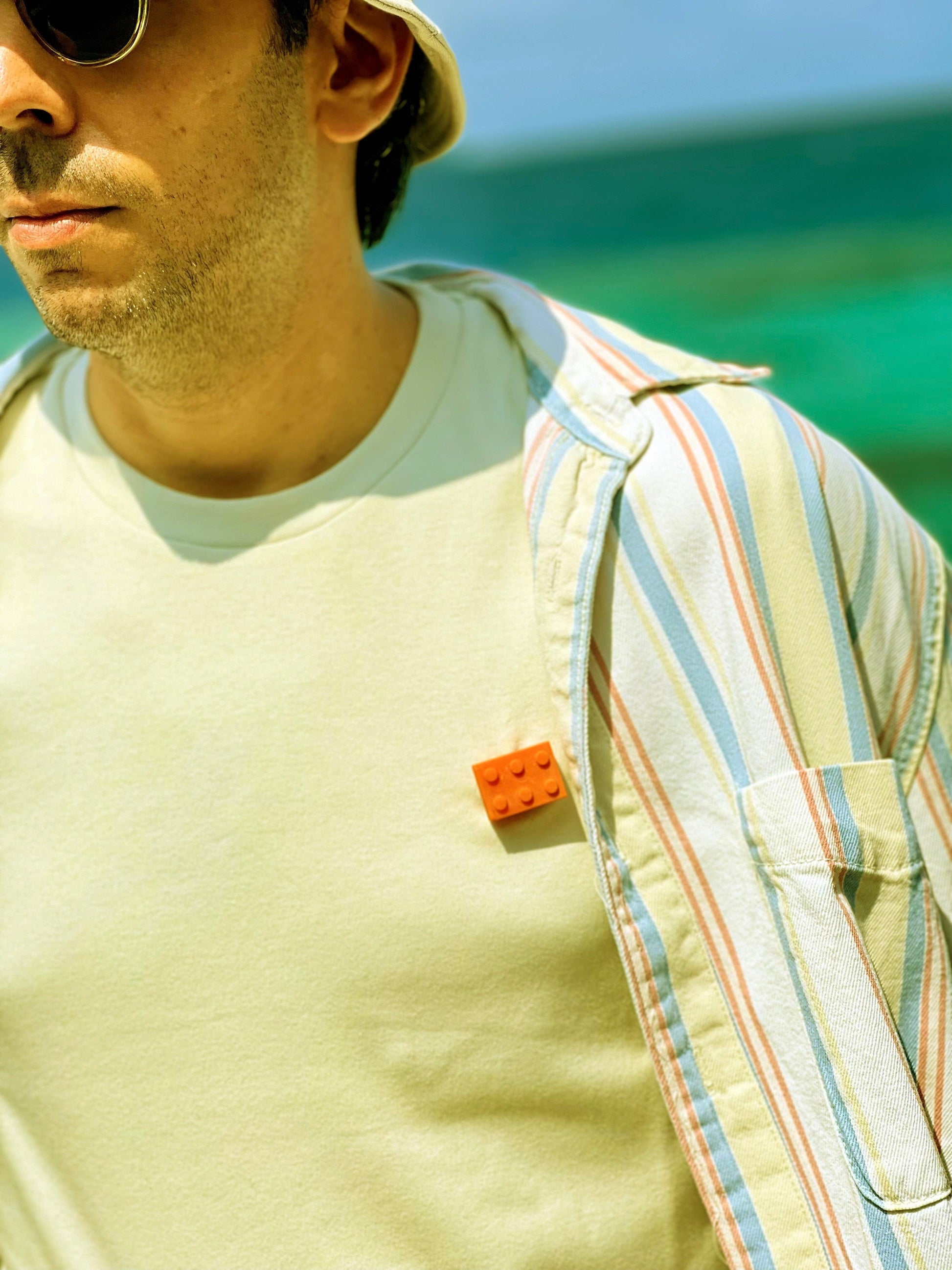 3D printed Orange Block on Beige T-shirt