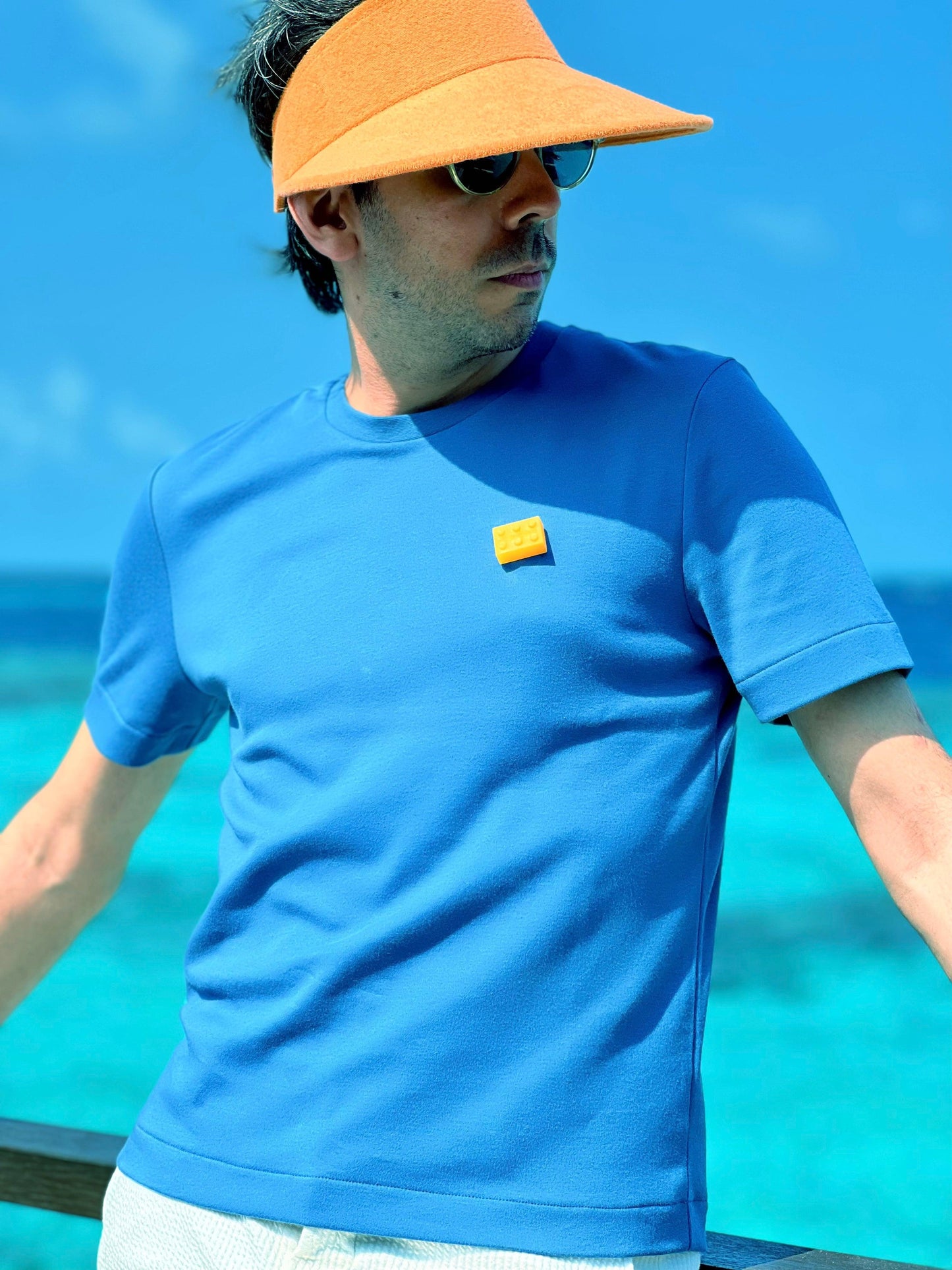 3D printed Yellow Block on Blue T-shirt