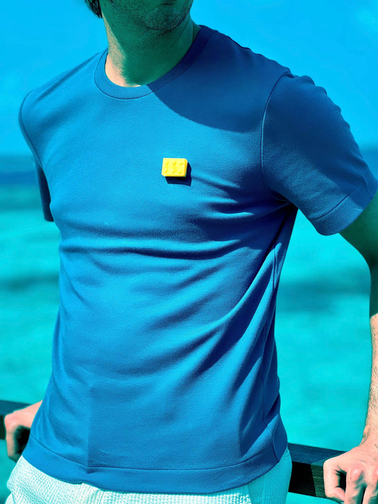 3D printed Yellow Block on Blue T-shirt